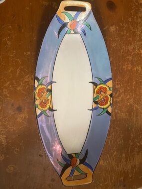 Noritaki Hand-Painted Floral Oval Wall Mirror - Blue and Yellow